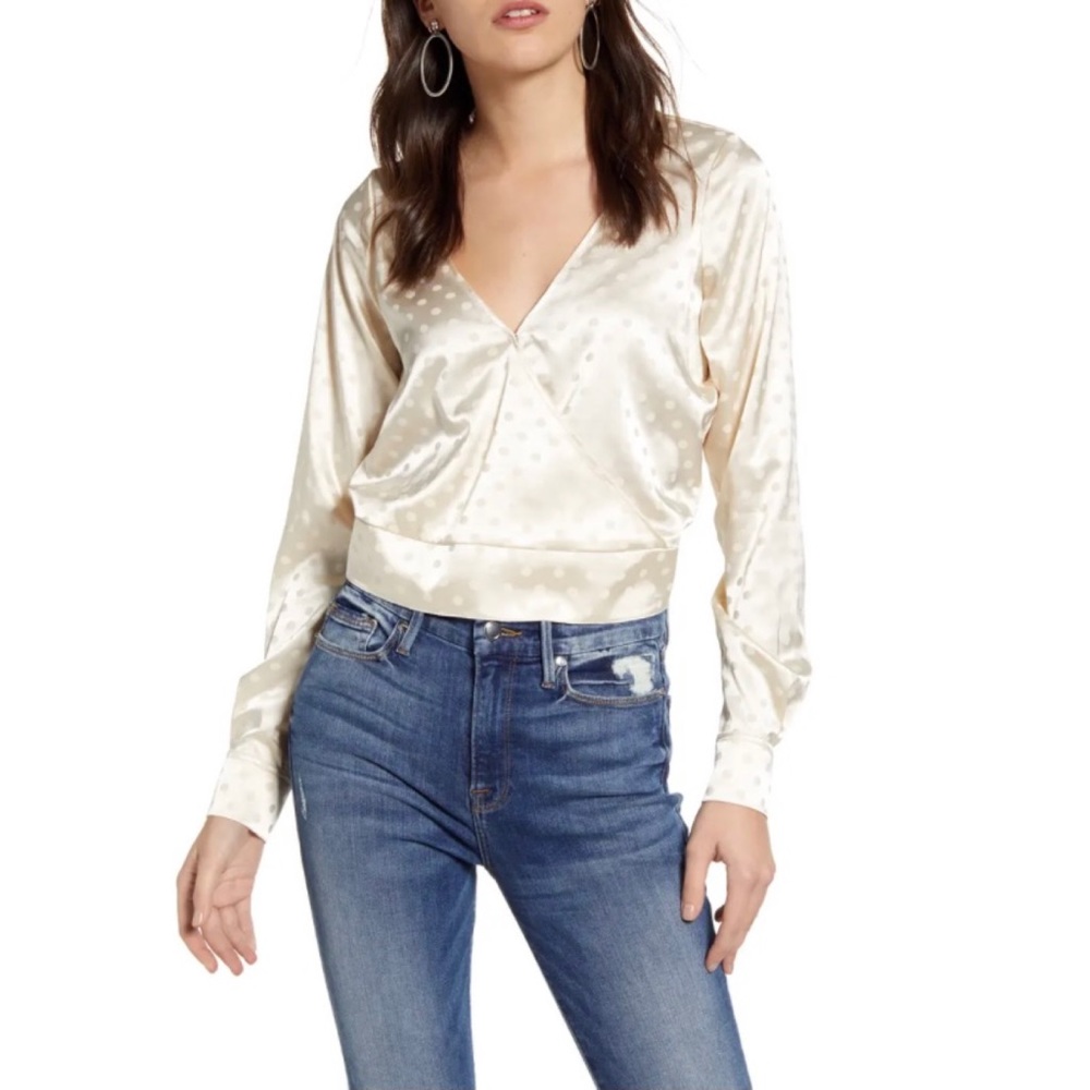 NWT Good American Jacquard Dot Satin Top